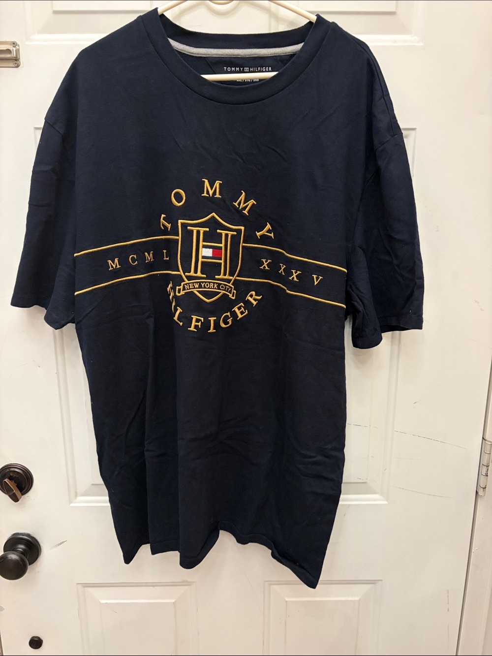 Tommy Hilfiger Navy Short-Sleeve Tee with Gold Crest Logo
